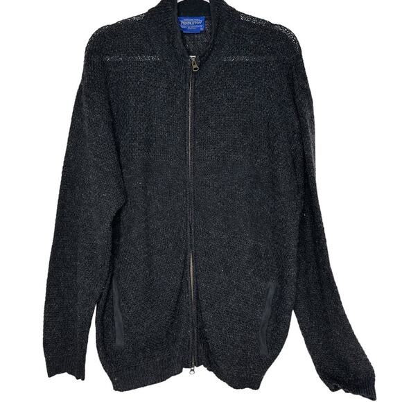 Pendleton Other - Pendleton Men's Black Full Zip 100% Shetland Wool Loose Knit Cardigan Size Large